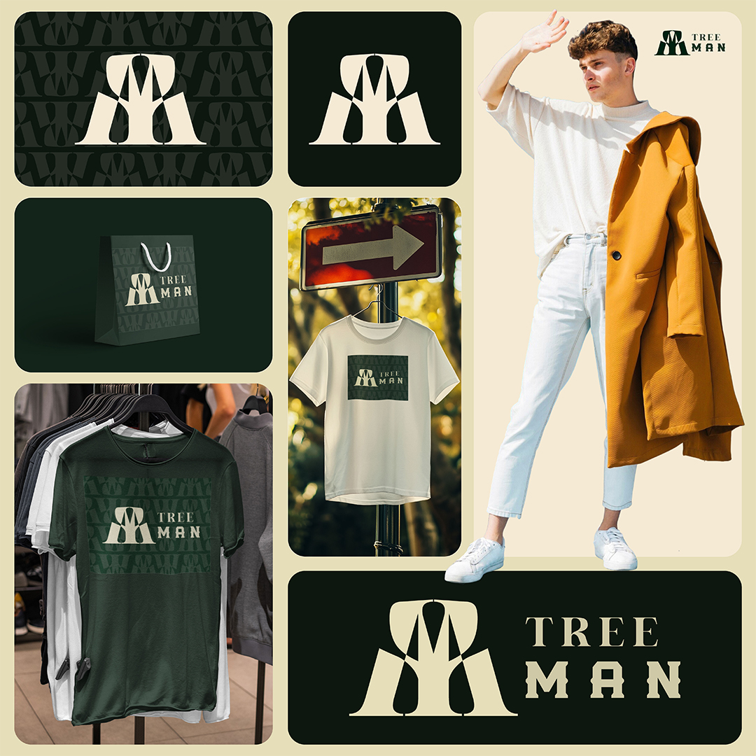 A man with white shirt and different clothing brand logos